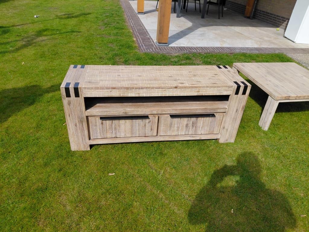 Nette tv meubel en salon tafel!, Huis en Inrichting, Tafels | Salontafels, Ophalen, Gebruikt, 100 tot 150 cm, Landelijke, industriële