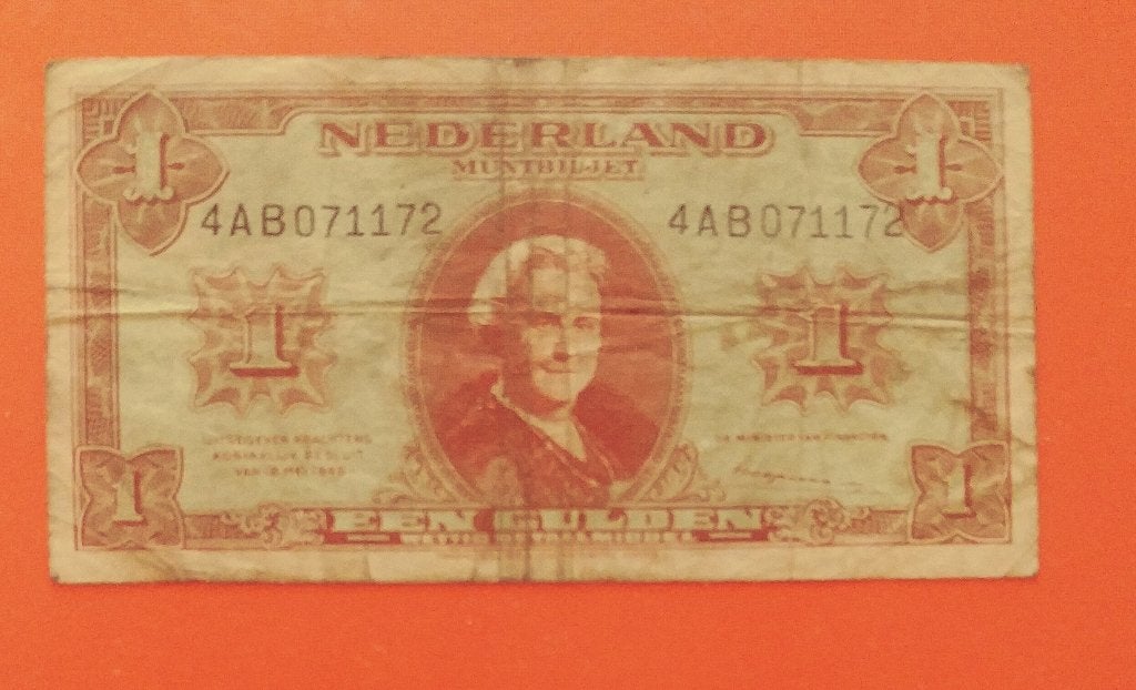 Muntbiljet 1 gulden 1945 Wilhelmina, cat.PL6.c1, Verzenden, 1 gulden, Los biljet
