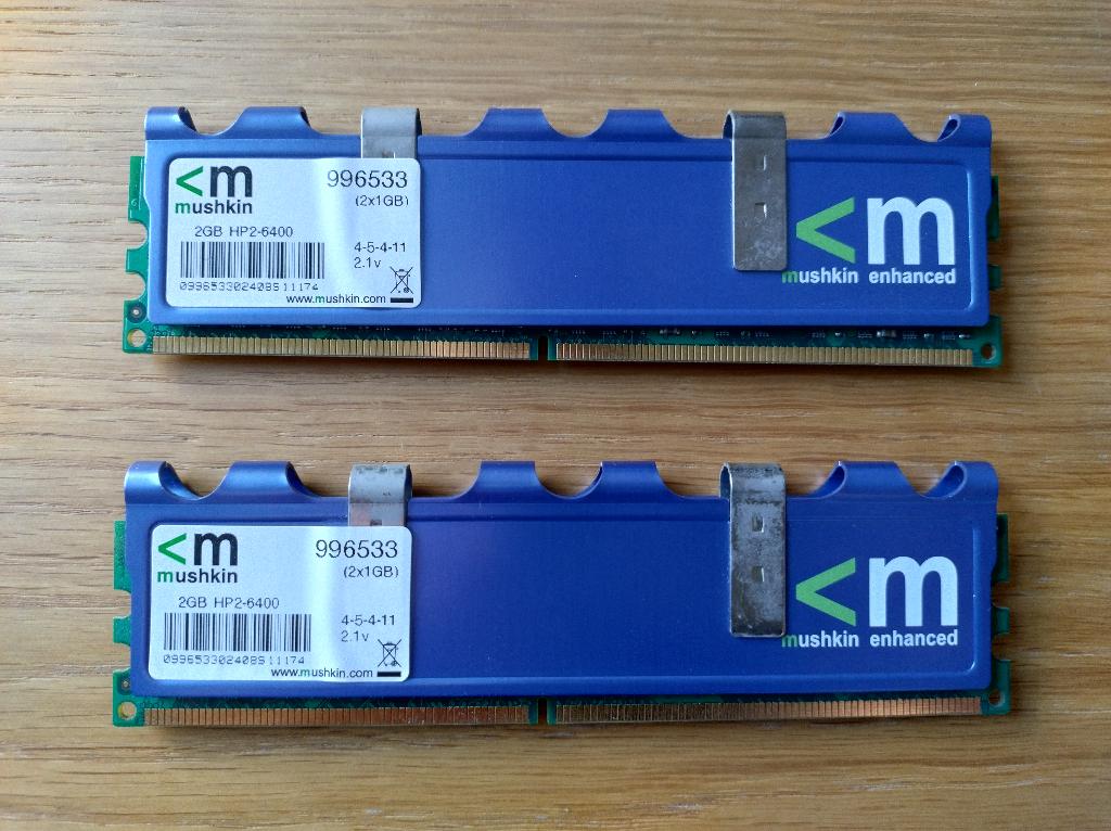 Mushkin HP2-6400 DDR2 800 Mhz (2 x 1GB) Ram, Computers en Software, RAM geheugen, Gebruikt, Ophalen of Verzenden, DDR2, Desktop