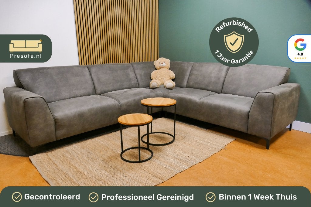 Hoekbank Donker Grijs Bruin Microvezel [Refurbished], Huis en Inrichting, 250 tot 300 cm, -, -, Hoekbank