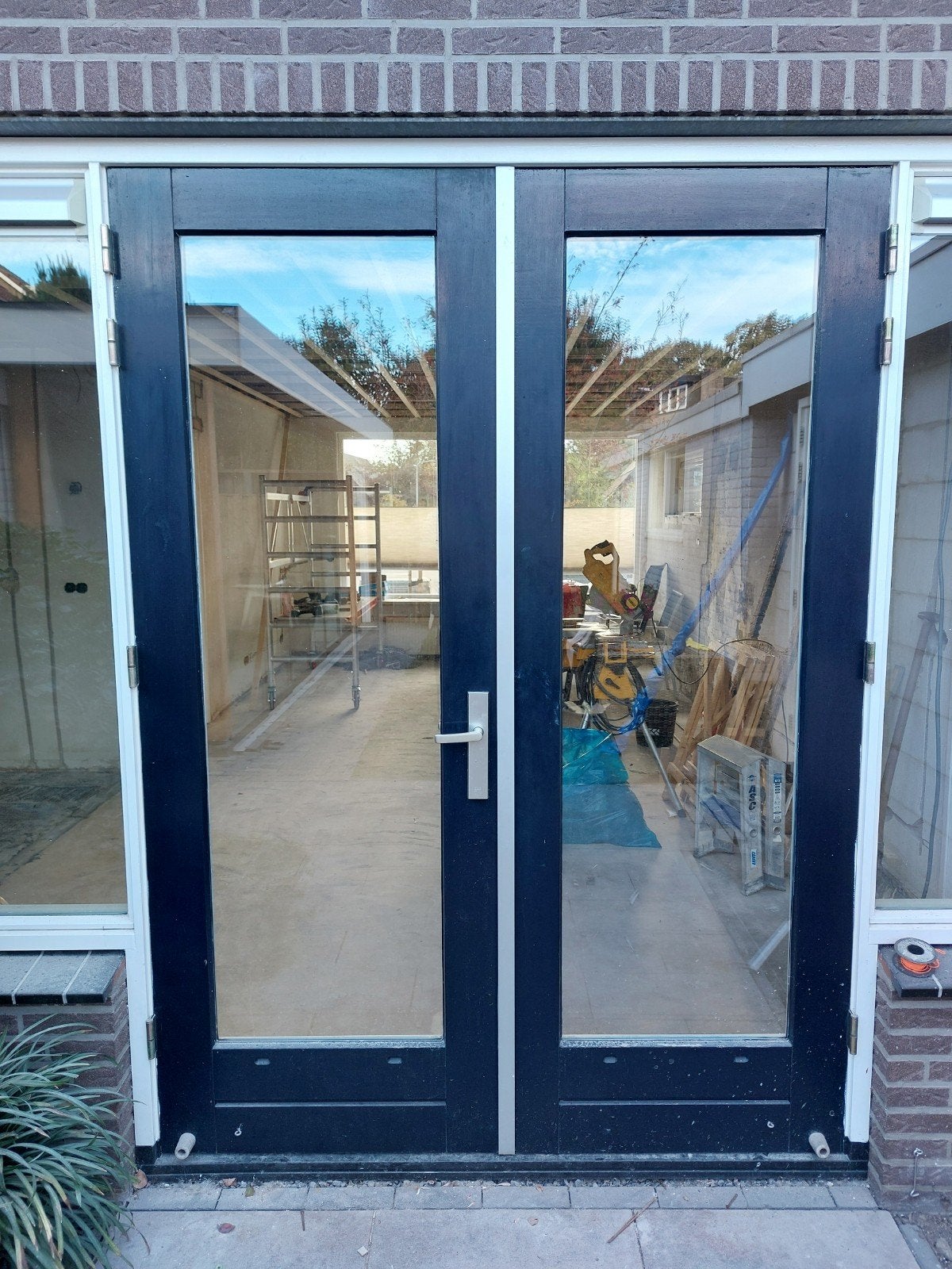 Dubbele tuindeuren met glas. 228 hoog. 2 maal 83 breed, Ophalen, Gebruikt, Buitendeur, Glas