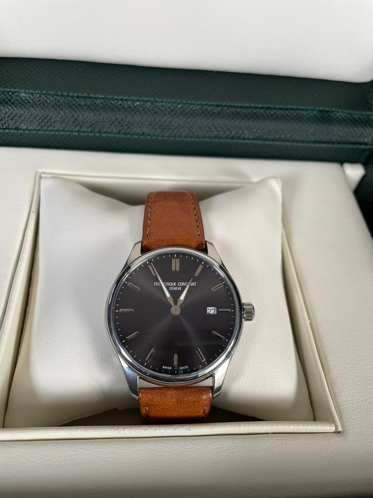 Frederique Constant Classics heren horloge FC220/225/252X5B2, Leer, Staal, Polshorloge, Zo goed als nieuw