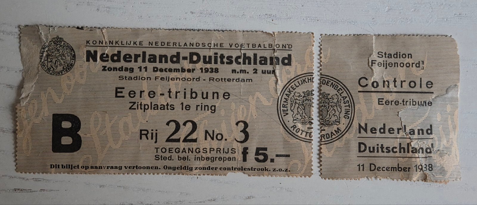 VOETBAL ENTREE TICKET NEDERLAND DUITSLAND 1938, FEIJENOORD, Verzamelen, Ophalen of Verzenden, Gebruikt