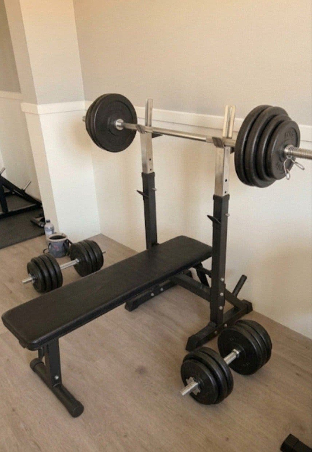 Complete Home Gym Set: Halterbank + Squat Rack + 56kg Gewich, Sport en Fitness, Ophalen of Verzenden, Zo goed als nieuw, Fitnessbank