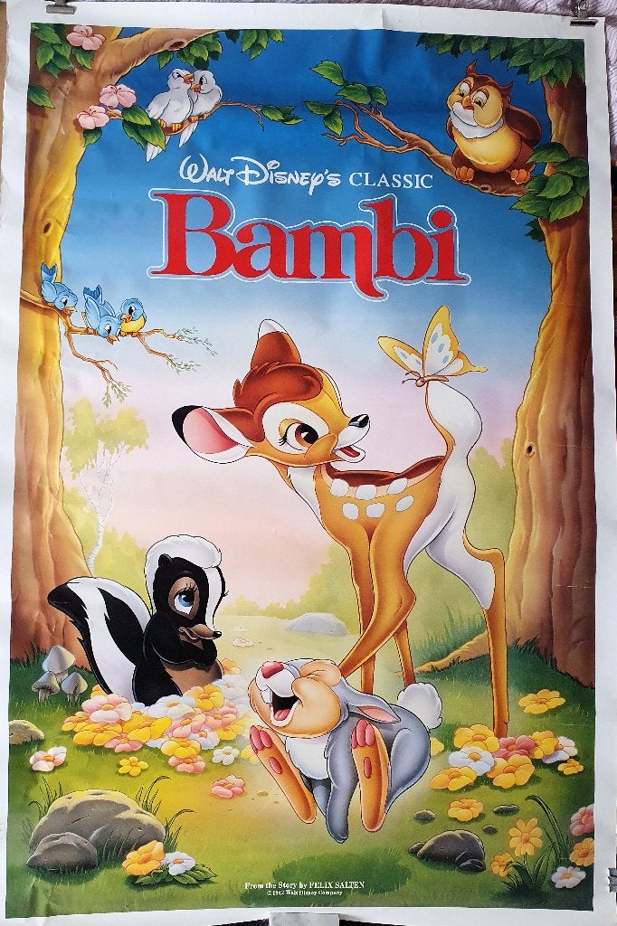 Vintage Disney Bambi Poster - Klassieke Animatiefilm, Verzenden, Deurposter of groter, Film en Tv, Rechthoekig Staand