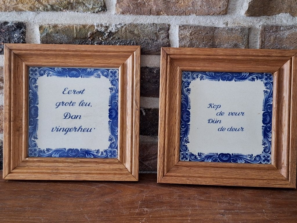 Set van 2 Vintage Delfts Blauwe Tegels  – Twentse Spreuken, Ophalen of Verzenden