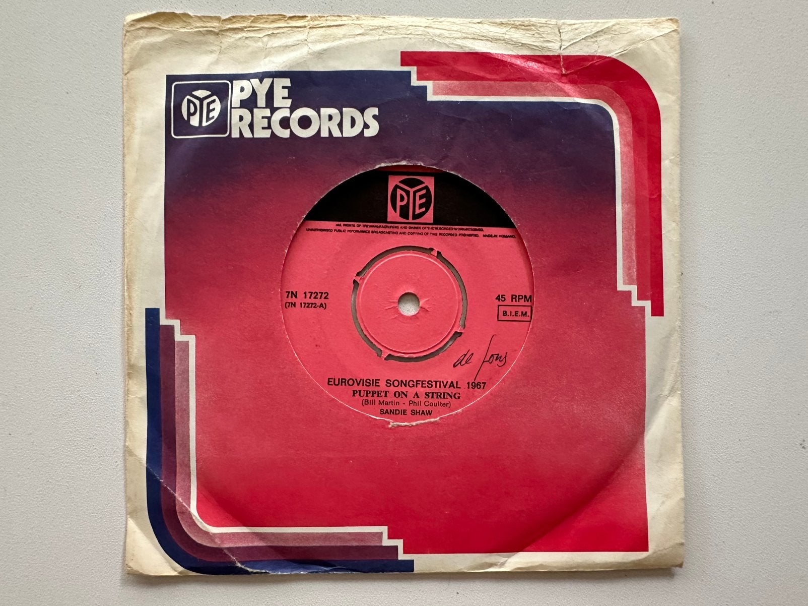 Sandie Shaw - Puppet On A String (Eurovisie Songfestival), Gebruikt, Originele persing, 7 inch, Ophalen of Verzenden