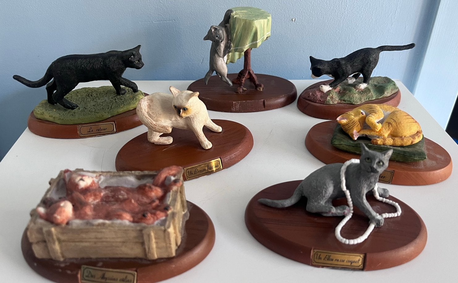 Verzameling van 7 vintage katten beeldjes., Verzamelen, Beelden en Beeldjes, Ophalen of Verzenden, Zo goed als nieuw, Dier