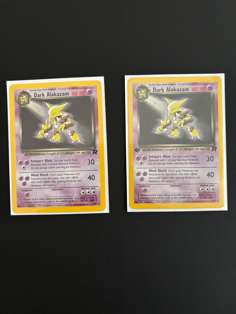Dark alakazam holo 1st edition, Ophalen of Verzenden, Zo goed als nieuw, Losse kaart, Foil