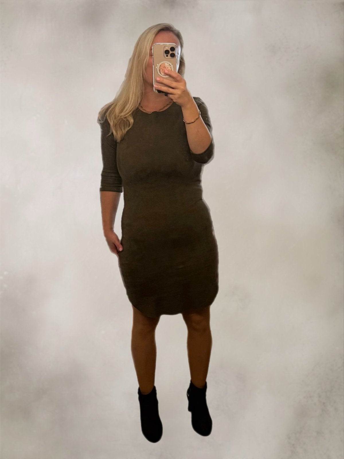Groene suède-look jurk van My Jewellery, Kleding | Dames, Maat 42/44 (L), Ophalen of Verzenden, Zo goed als nieuw, Boven de knie