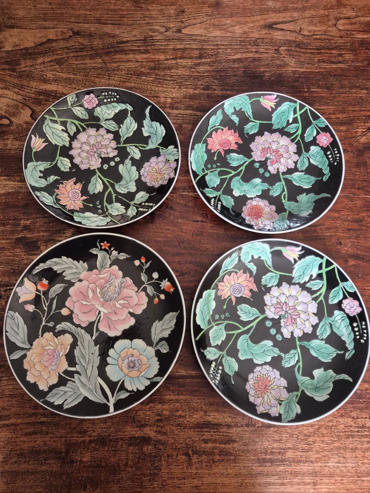 4 Vintage Handgeschilderd Porseleinen Sierborden H.F.P. Maca, Ophalen of Verzenden
