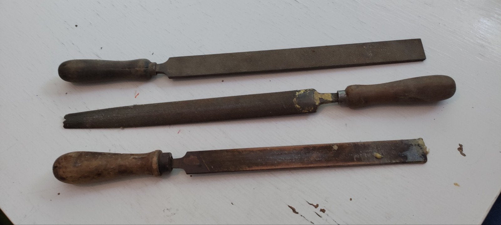 Set van 3 oude vijlen met houten handvat, Doe-het-zelf en Verbouw, Gereedschap | Handgereedschap, Ophalen of Verzenden