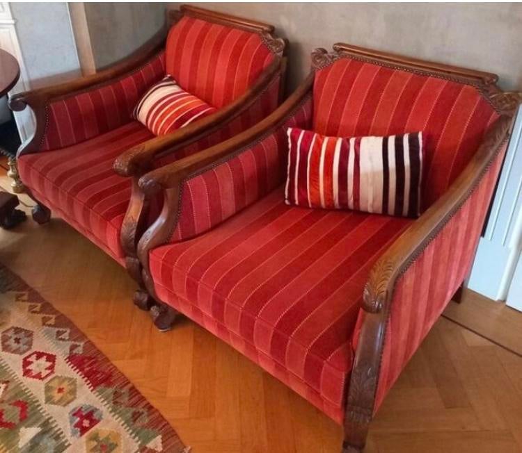 Twee antieke Art Deco mahoniehouten fauteuils, Ophalen