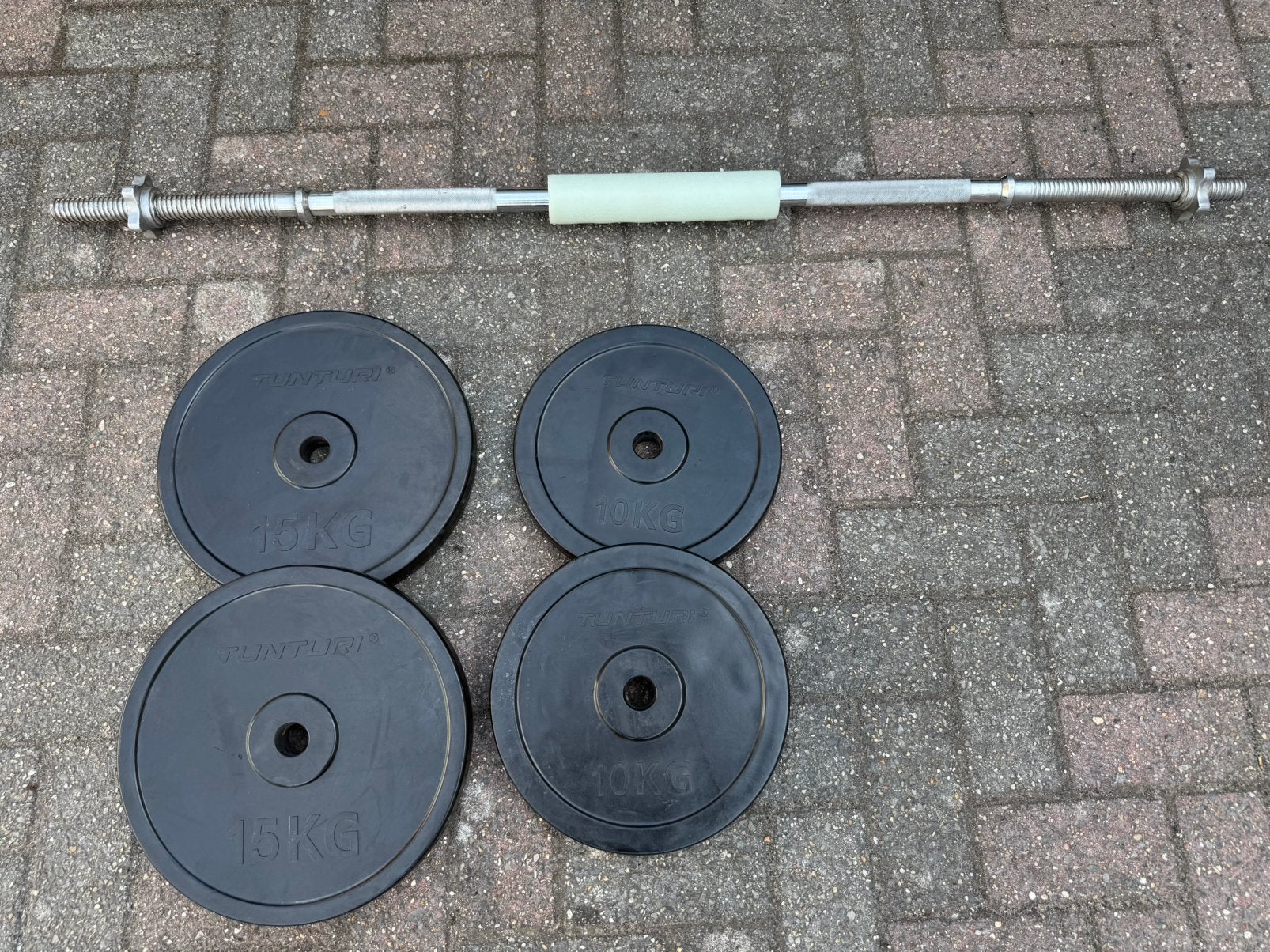 Barbell 30mm met 50kg Schijven (2x15kg & 2x10kg), Sport en Fitness, Ophalen