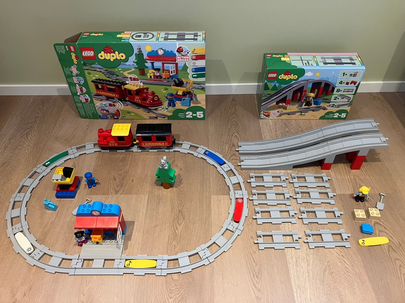 LEGO DUPLO Stoomtrein (10874) + Treinbrug (10872), Inclusief accessoires, Ophalen of Verzenden, Zo goed als nieuw, Duplo