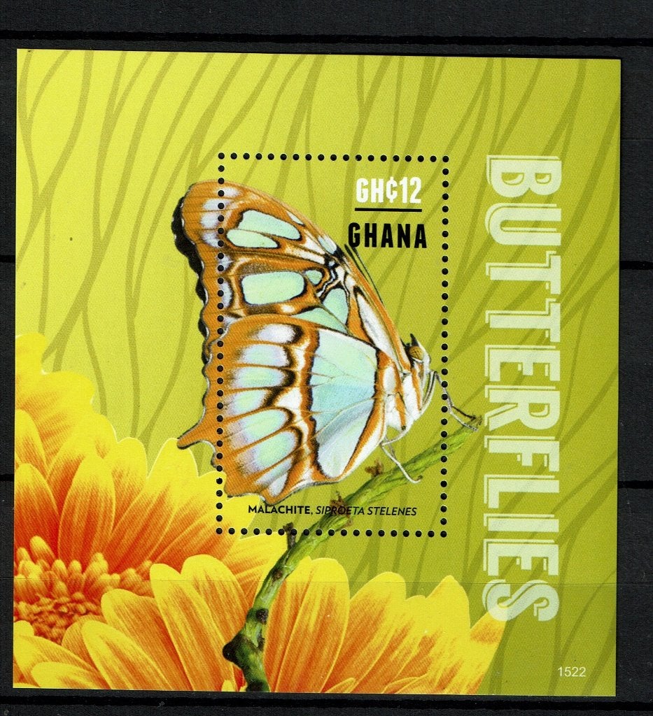 GHANA 201`5 PF BLOK VLINDERS INSECTEN BLOEMEN BUTTERFLIES 2, Ophalen of Verzenden, Postfris, Dier of Natuur
