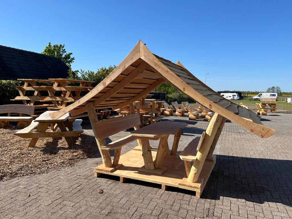 Picknicktafel met Overkapping - Picknickhuisje - Nieuw, Tuin en Terras, Ophalen of Verzenden, Nieuw, Rechthoekig, Hout
