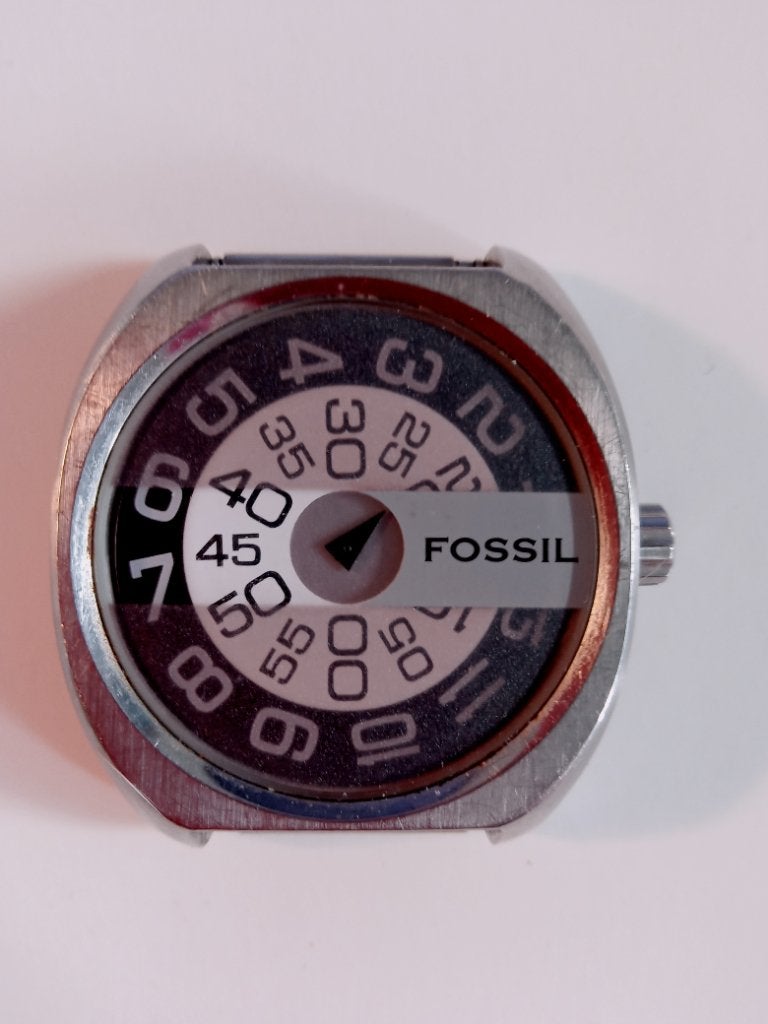Unieke Vintage Fossil Jump Hour (JR-8865), Sieraden, Tassen en Uiterlijk, Overige merken, Gebruikt, Staal, Verzenden