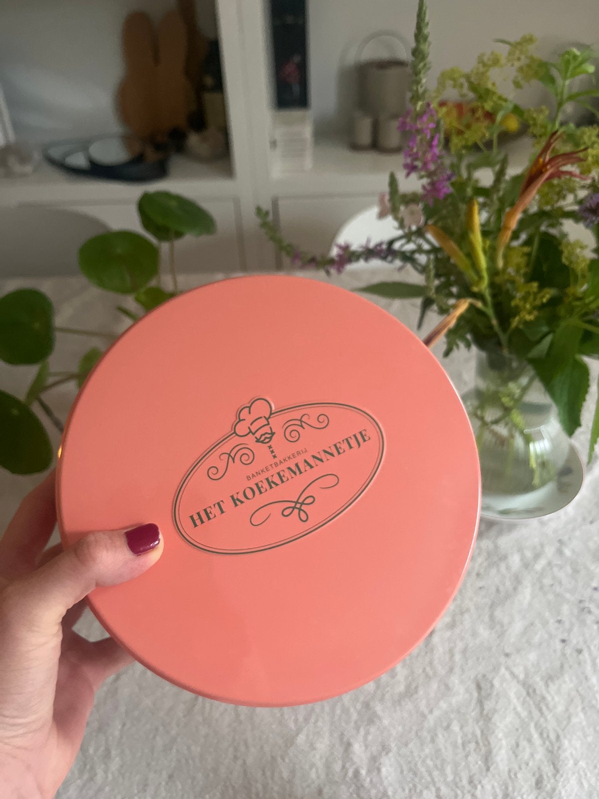 Leuke koektrommel van Het Koekemannetje, Roze, Ophalen of Verzenden, Zo goed als nieuw, Metaal
