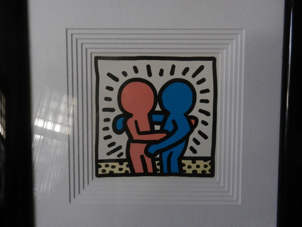 Reproductie naar Keith Haring Best Buddies 1987 14,7x14,7 cm, Ophalen of Verzenden
