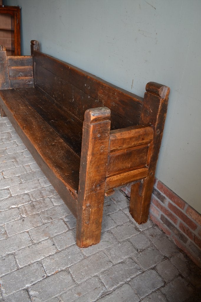 Prachtige strakke antieke kastanje houten bank., Verzenden