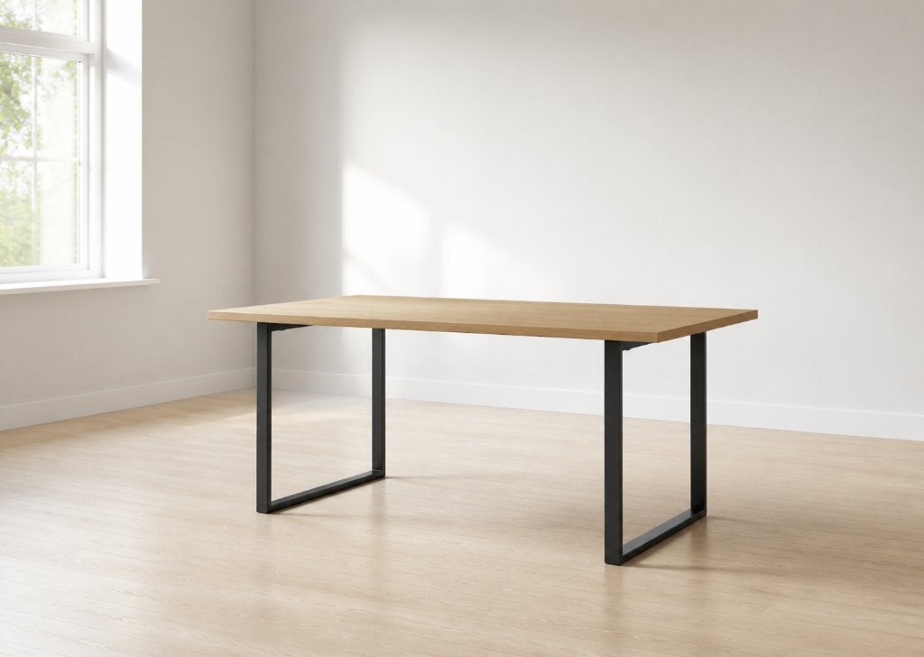 Eettafel AABENRAA 90x160 warm eiken kleur/zwart, 50 tot 100 cm, 150 tot 200 cm, Vier personen, Rechthoekig
