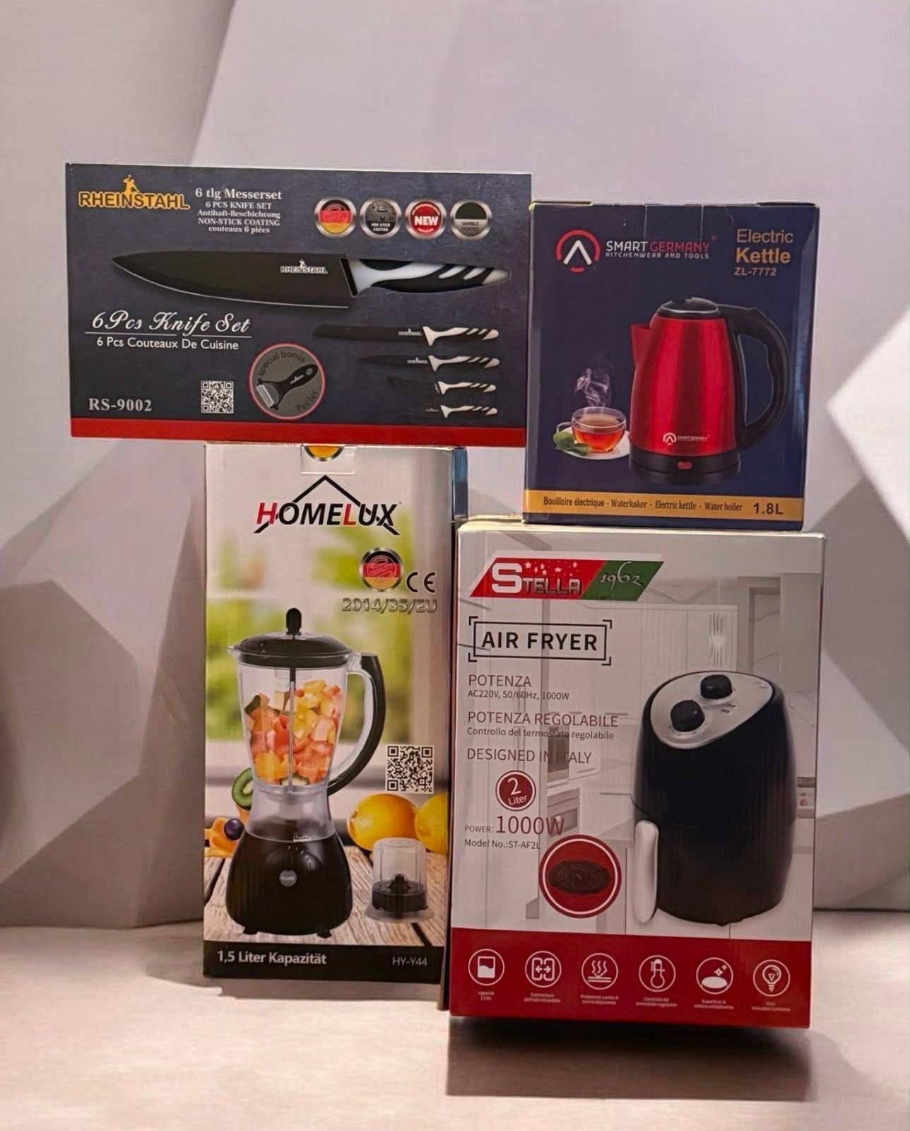 Keukenapparatuur Set: Messen, Waterkoker, Blender, Airfryer, Ophalen, Nieuw