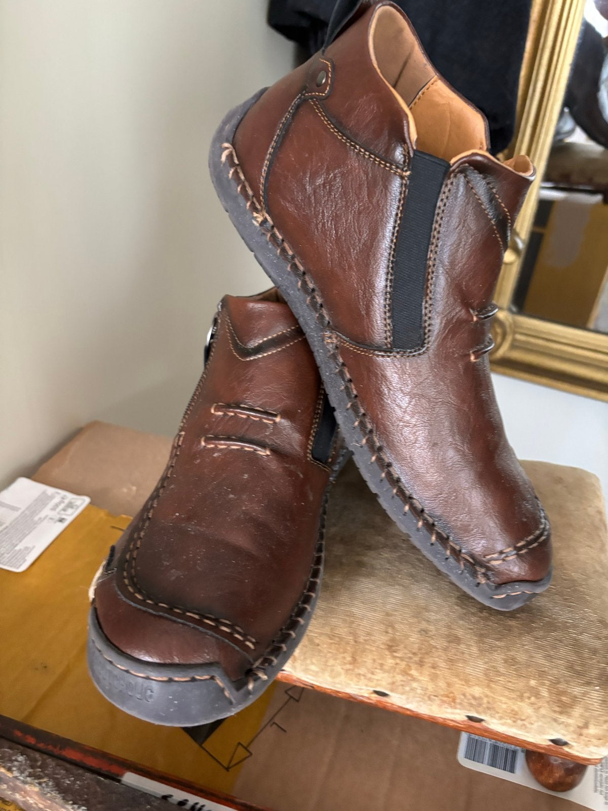 Bruine leren herenschoenen met rits, Bruin, Overige typen, Ophalen of Verzenden, Gedragen