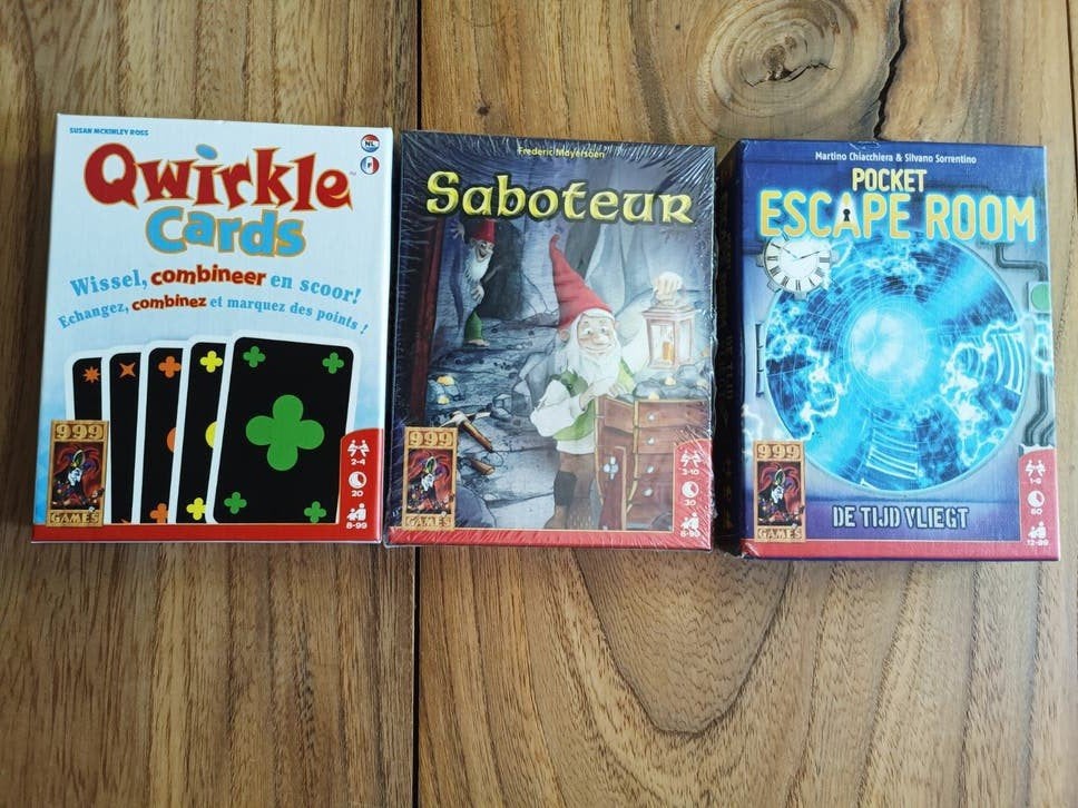 Saboteur, Escape Room Pocket, Qwirkle Cards (nieuw), Vijf spelers of meer, Ophalen of Verzenden, Nieuw, 999 Games