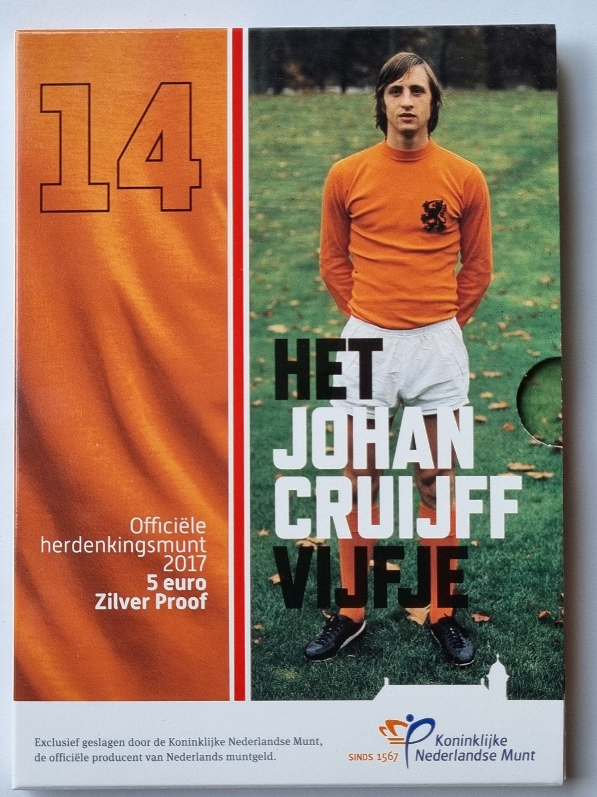Nederland 5 Euro 2017 Proof, zilver. Johan Cruijf., Postzegels en Munten, Ophalen of Verzenden, Euro's, Losse munt, Zilver