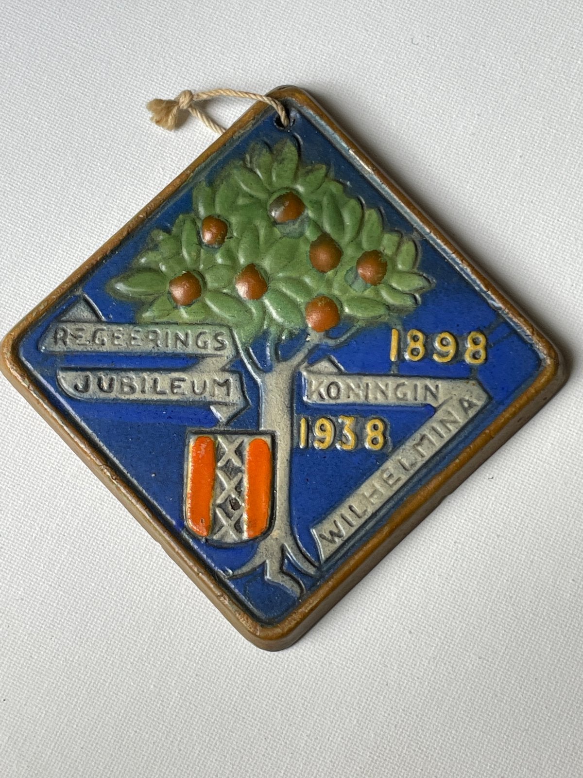 Regeringsjubileum Koningin Wilhelmina 1898-1938 Plaquette. A, Verzamelen, Ophalen of Verzenden, Gebruikt, Nederland, Overige typen