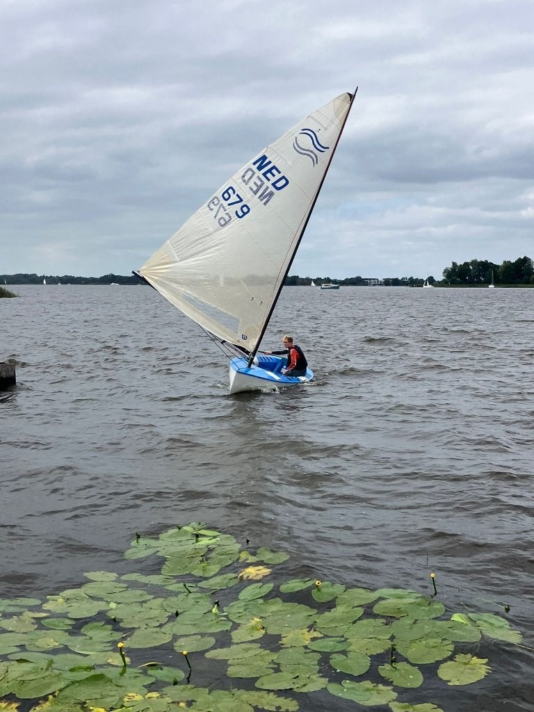 Finn zeilboot (NED697) + incl. weg/strand trailer <KORTING>, Ophalen, Gebruikt, Zwaard, Polyester