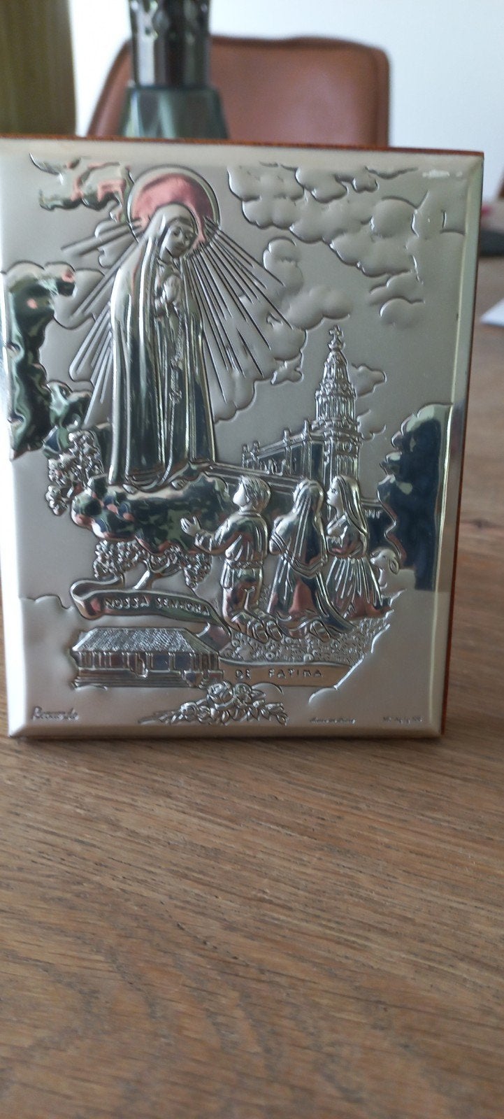 Zilveren Religieus Plaquette Maria van Fátima 12x10cm, Antiek en Kunst, Antiek | Religie, Ophalen of Verzenden