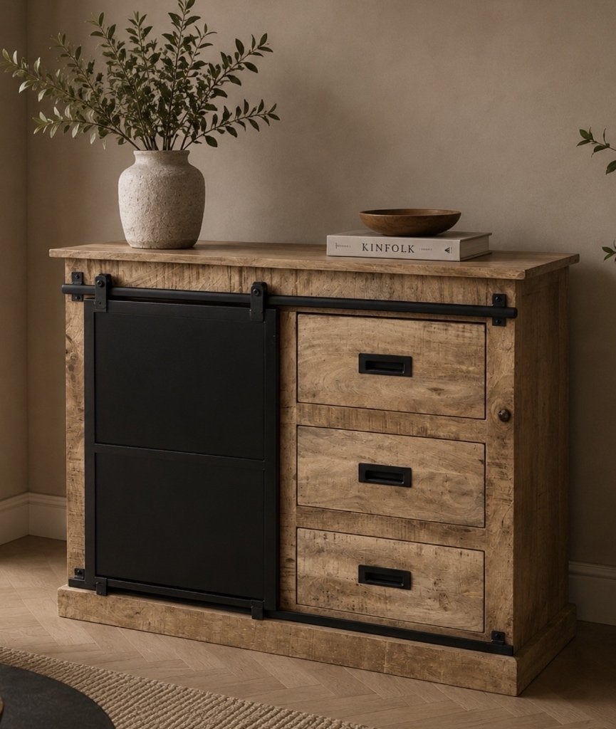 Magazijn Leegverkoop Dressoir Lotte mangohout metaal zwart