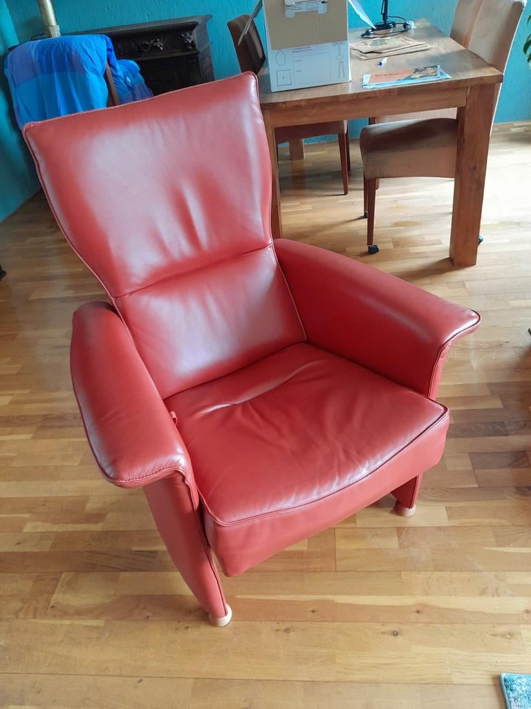 Z.g.a.n. leren relaxfauteuil terracottakleur, Ophalen, Zo goed als nieuw, 50 tot 75 cm, Leer
