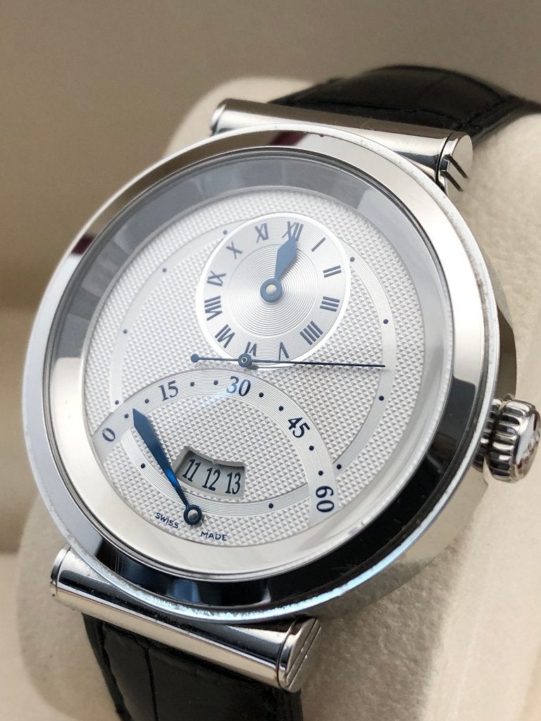 Bernard Lederer, BLU Quartet retrograde guilloche, Sieraden, Tassen en Uiterlijk, Overige merken, Leer, Staal, Polshorloge