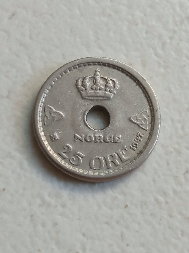 Noorwegen 25 ore 1947., Ophalen of Verzenden, Overige landen, Losse munt