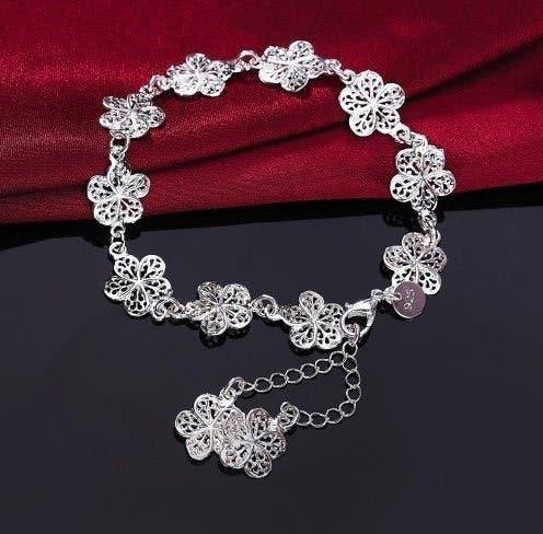 Mooie 925 sterling zilveren armband van bloemen, Ophalen of Verzenden, Nieuw, Zilver, Zilver