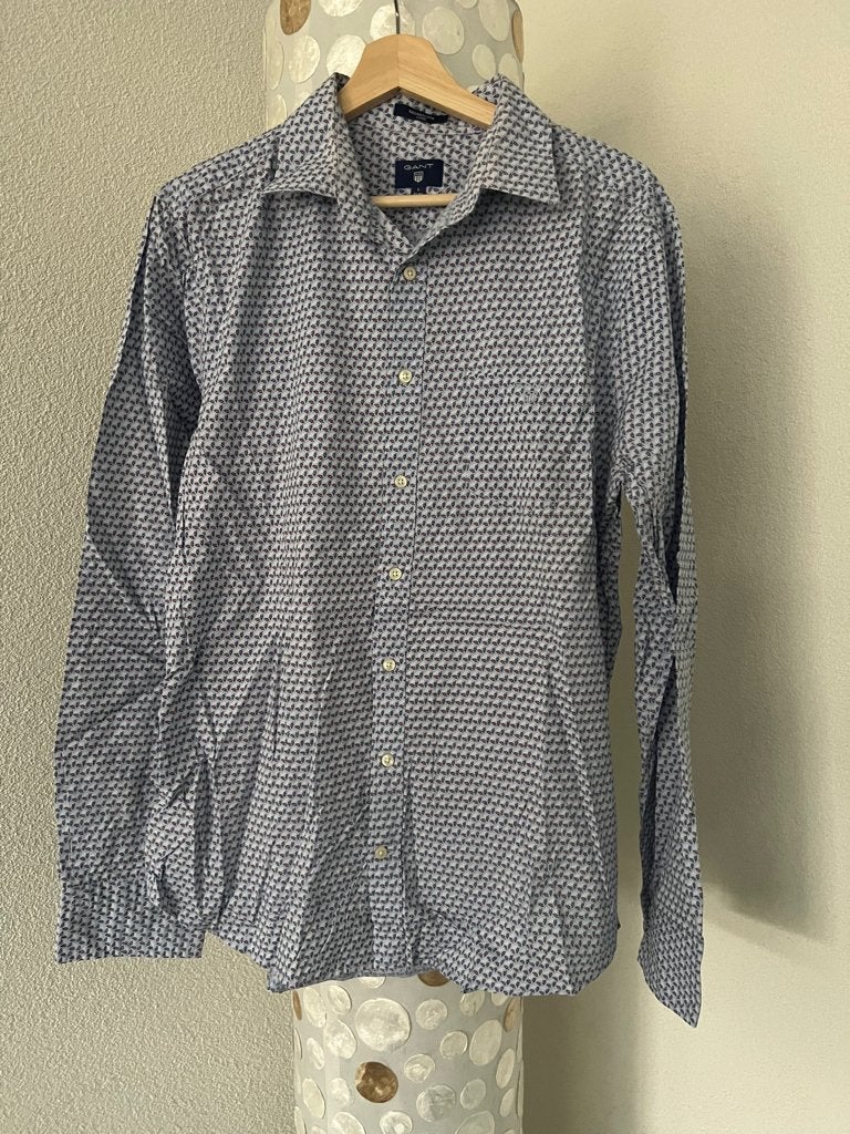 Gant blouse overhemd fitted l patronen, Blauw, GANT, Zo goed als nieuw, Merkfreak