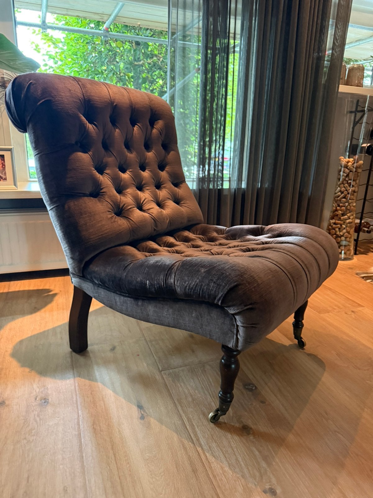 Set van 2 velvet fauteuils – Engelse stijl – capitonné, Huis en Inrichting, Fauteuils, Ophalen, Gebruikt, 75 tot 100 cm, 50 tot 75 cm