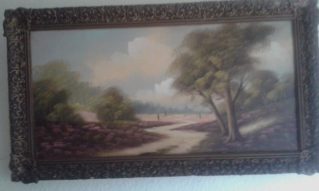 oud antiek mooi op doek geschilderd leuk olieverf landschap, Ophalen