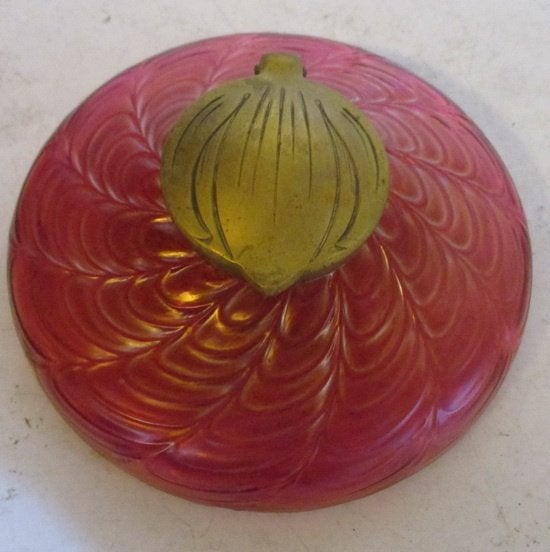 art nouveau Loetz rood irriserend inktpot Kralik 12, Verzenden