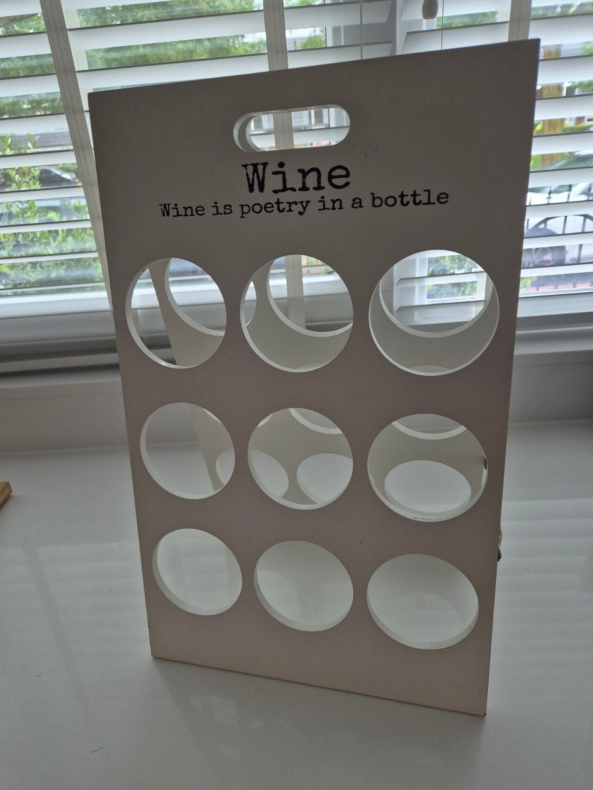Wijnrek 'Wine is poetry in a bottle' - Hout, 50 – 75, 5 tot 15 flessen, Ophalen of Verzenden, Zo goed als nieuw