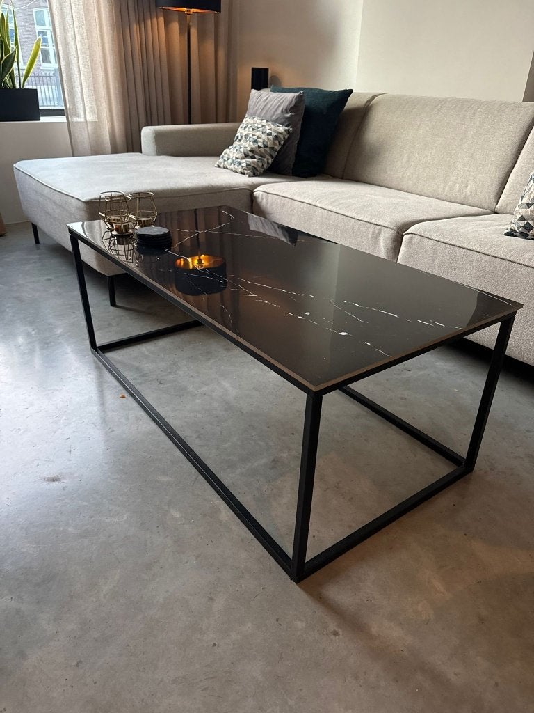 Salontafel Stalen Frame en Stenen Blad | Industrieel Design, Huis en Inrichting, Tafels | Salontafels, Ophalen, Gebruikt, 100 tot 150 cm