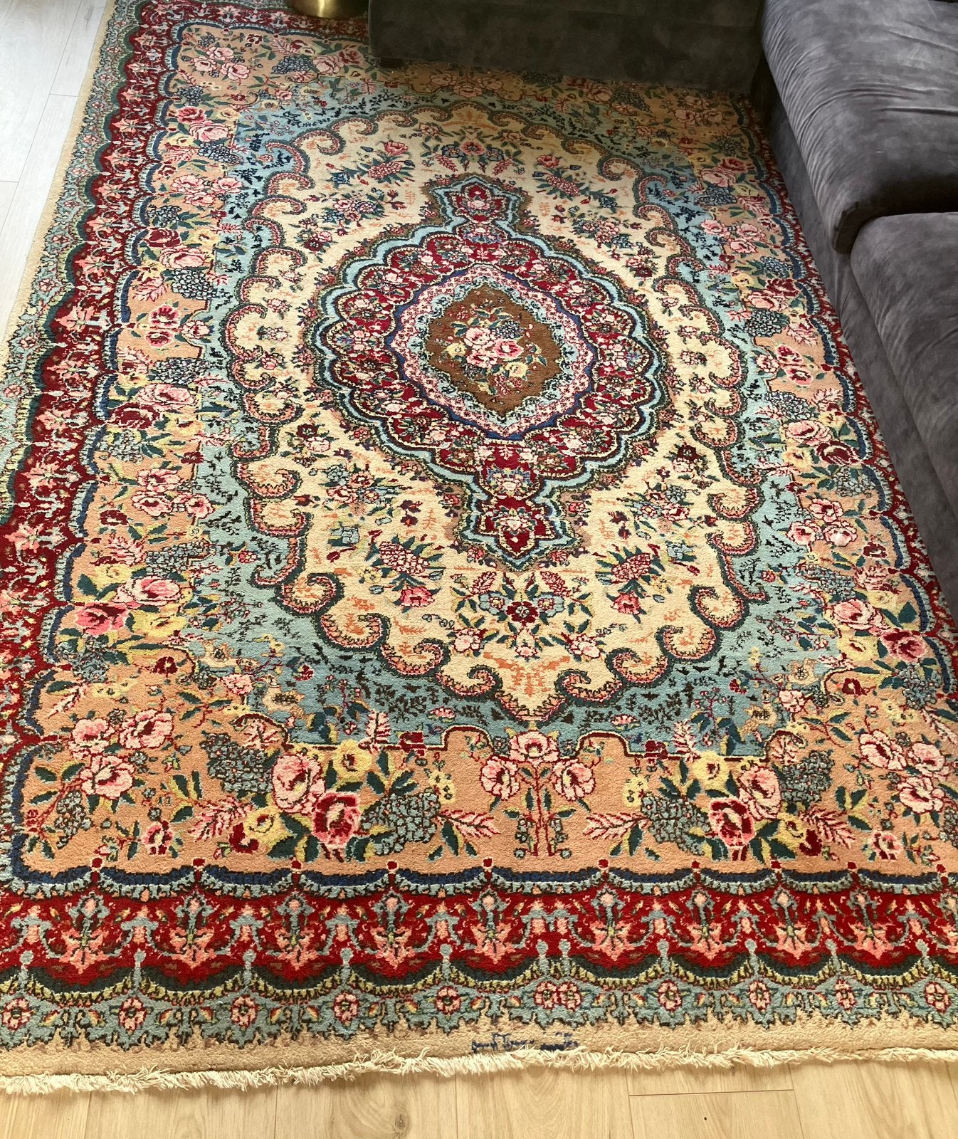 Rozenkelim.Vintage Perzisch Tapijt Tabriz - Wol - 290x210 cm, Ophalen, Gebruikt, Beige, 200 cm of meer