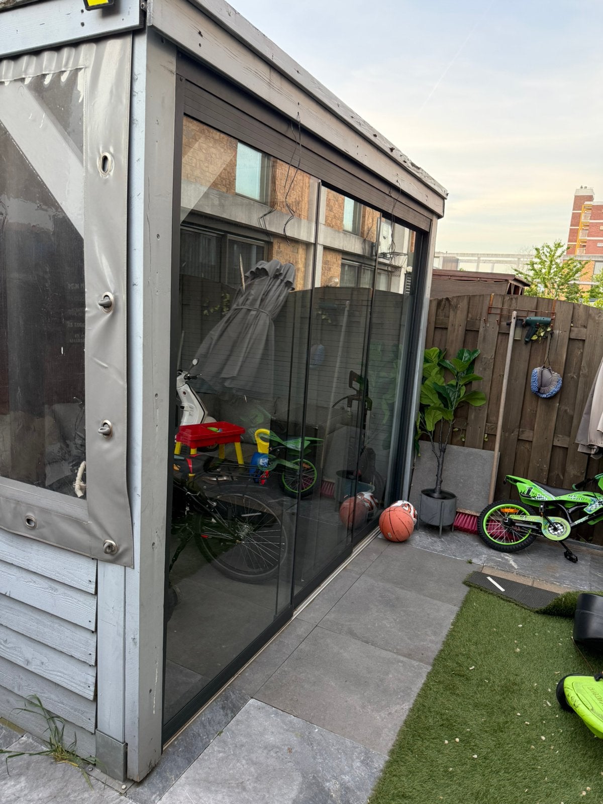 Complete Glazen Schuifwand – 3 Panelen incl. Rails, Ophalen, Minder dan 250 cm, Tuinhuis, 3 ramen of meer