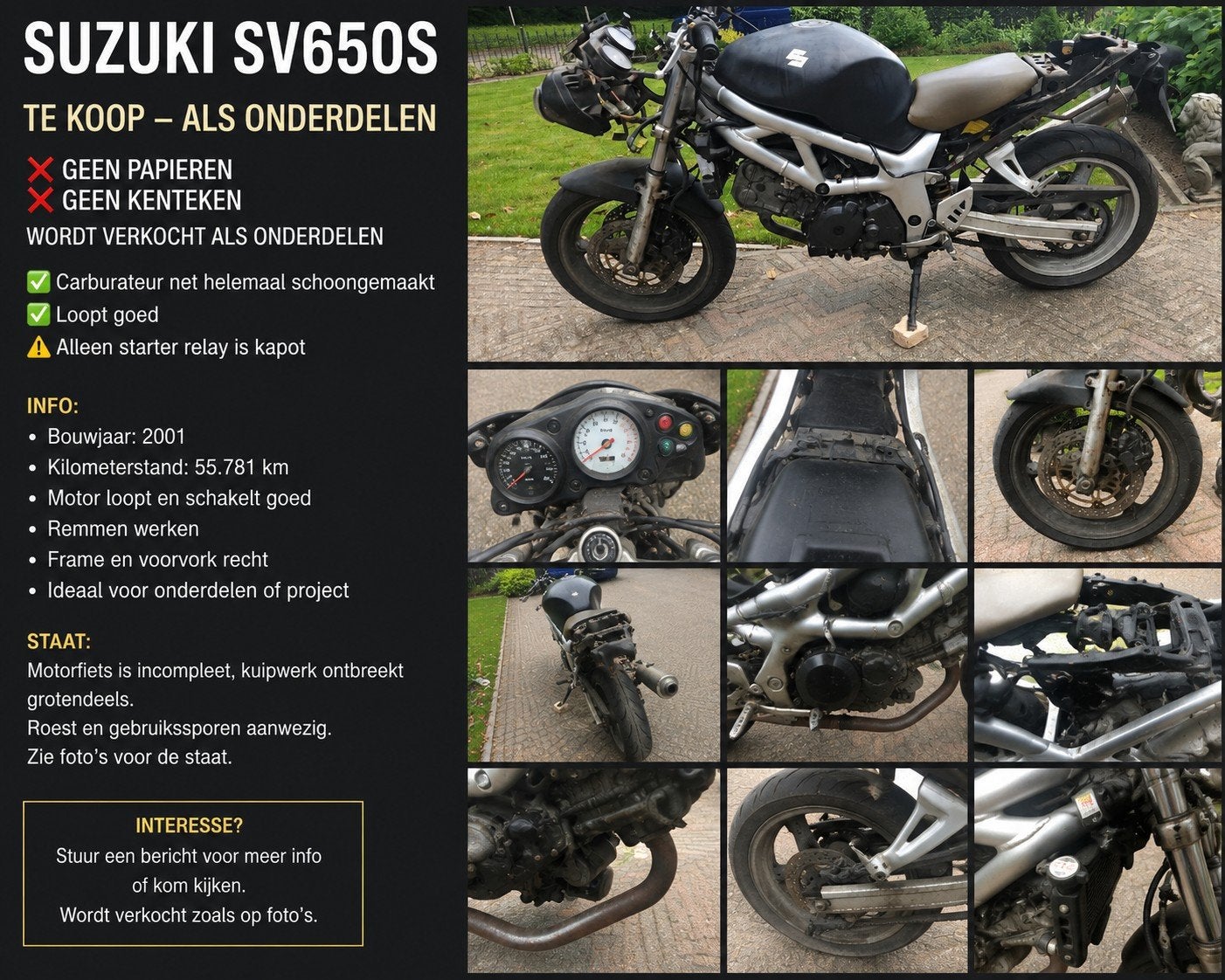Suzuki SV650S 650cc V-Twin onderdelen/project geen papieren, Ophalen
