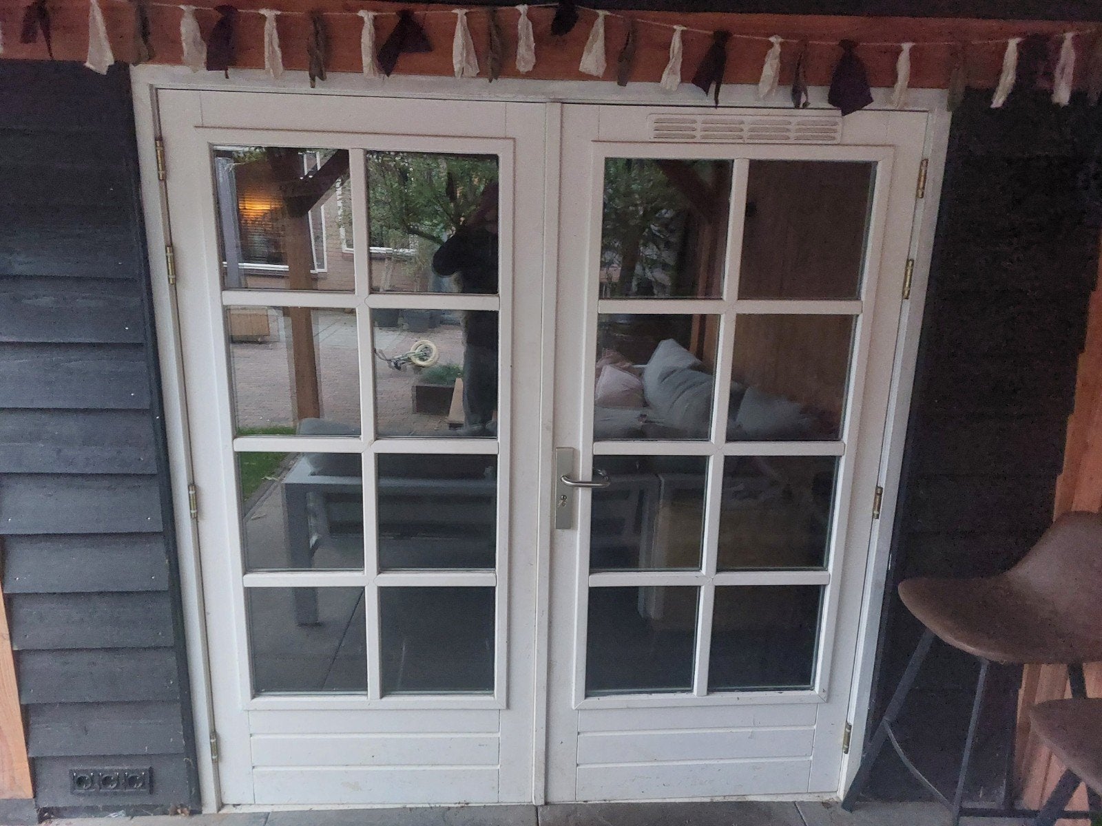 Witte hardhouten dubbele deur, Ophalen, Gebruikt, 120 cm of meer, Buitendeur