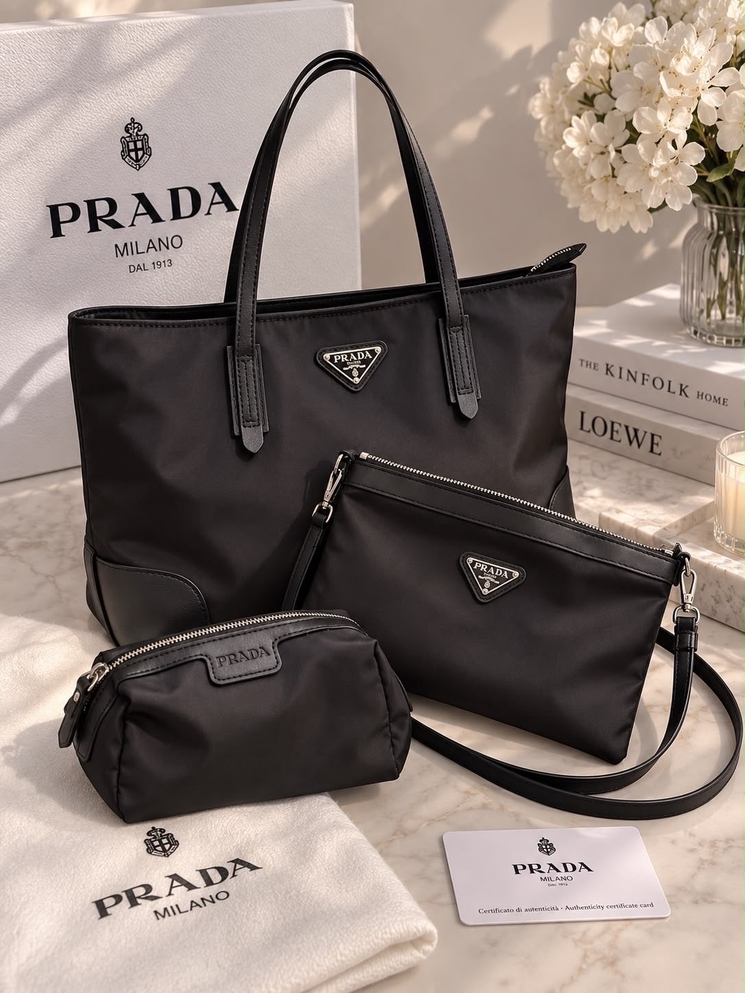 Prada Milano Tassen Set - Shopper, Schoudertas & Clutch, Ophalen of Verzenden, Nieuw, Zwart, Shopper