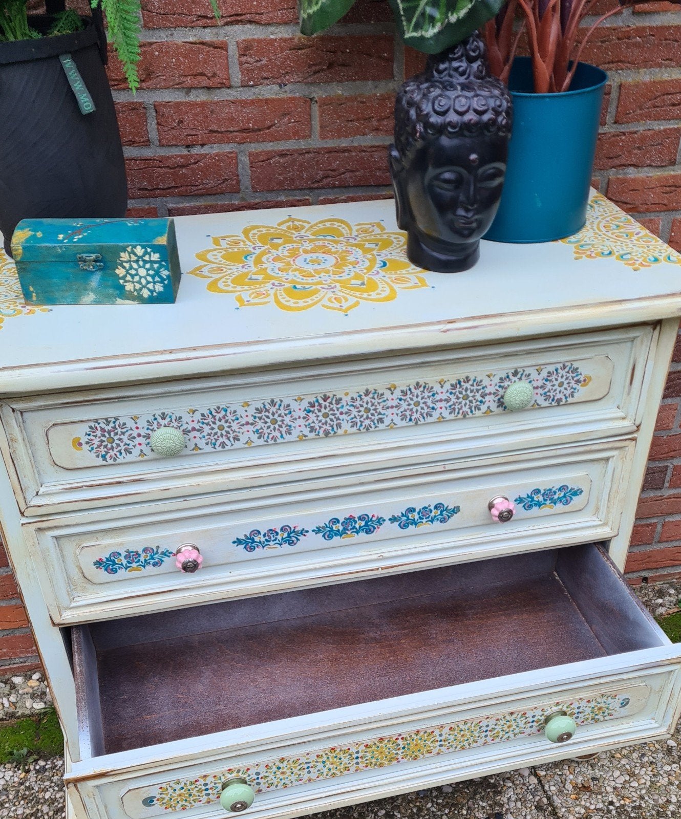 dressoir ladenkast vintage brocante boho ibiza mandala, Ophalen, Brocante landelijk bohemian, 50 tot 100 cm, Zo goed als nieuw